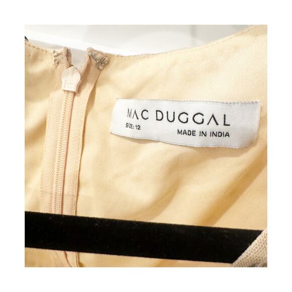 Mac Duggal Nude Silver Sequin Midi Gown Cap Sleeve Ruffle Dress Size 12 NWOT - Picture 9 of 11